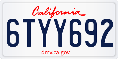 CA license plate 6TYY692