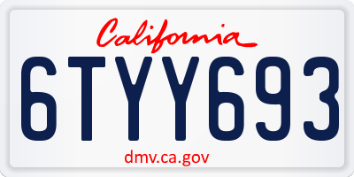 CA license plate 6TYY693