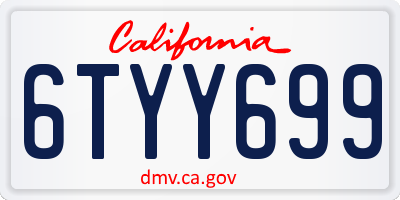 CA license plate 6TYY699