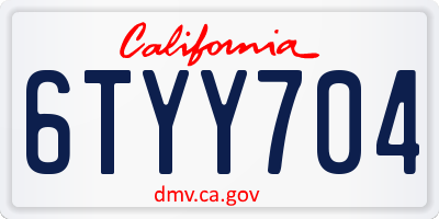 CA license plate 6TYY704