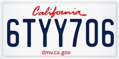 CA license plate 6TYY706