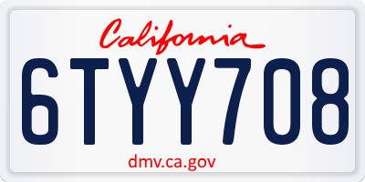 CA license plate 6TYY708