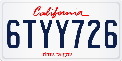 CA license plate 6TYY726