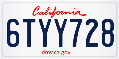 CA license plate 6TYY728