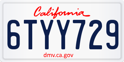CA license plate 6TYY729
