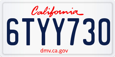 CA license plate 6TYY730