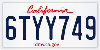 CA license plate 6TYY749