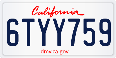 CA license plate 6TYY759