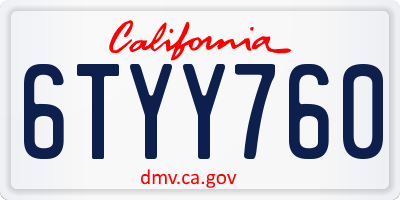CA license plate 6TYY760