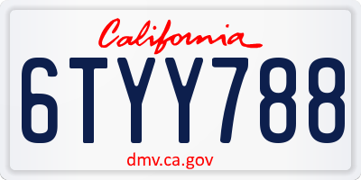 CA license plate 6TYY788