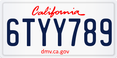 CA license plate 6TYY789