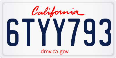 CA license plate 6TYY793