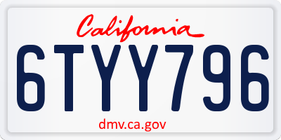 CA license plate 6TYY796