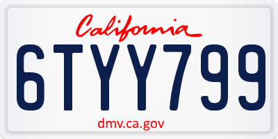 CA license plate 6TYY799