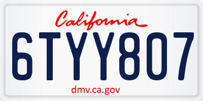 CA license plate 6TYY807