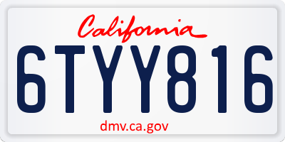 CA license plate 6TYY816