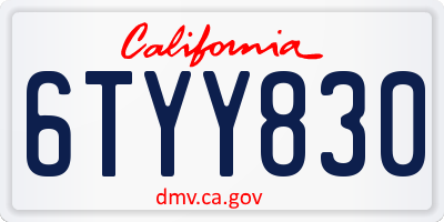 CA license plate 6TYY830
