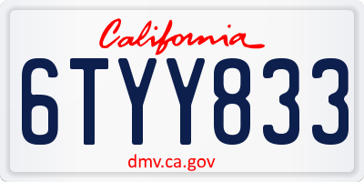 CA license plate 6TYY833