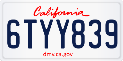 CA license plate 6TYY839