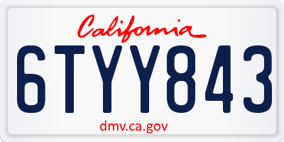 CA license plate 6TYY843