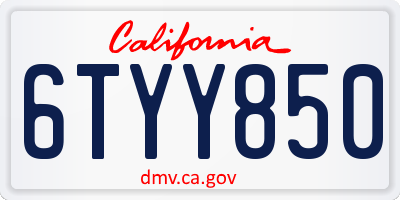 CA license plate 6TYY850