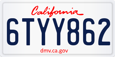 CA license plate 6TYY862