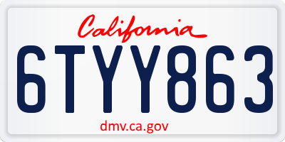 CA license plate 6TYY863