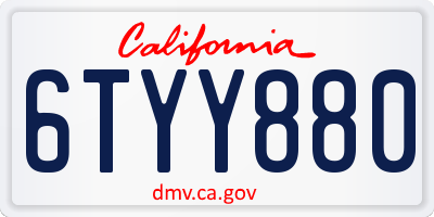 CA license plate 6TYY880