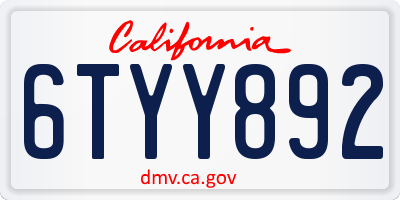 CA license plate 6TYY892