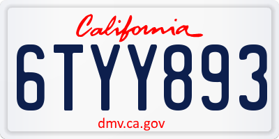 CA license plate 6TYY893