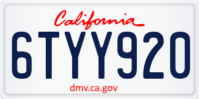 CA license plate 6TYY920