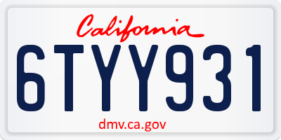 CA license plate 6TYY931