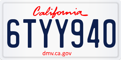 CA license plate 6TYY940