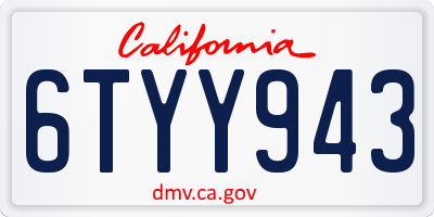 CA license plate 6TYY943