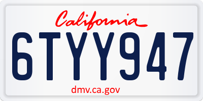 CA license plate 6TYY947
