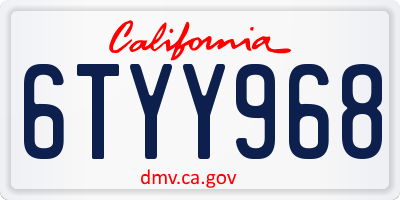CA license plate 6TYY968