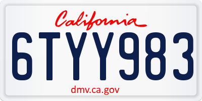 CA license plate 6TYY983