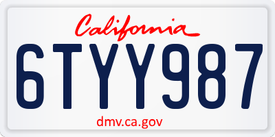 CA license plate 6TYY987