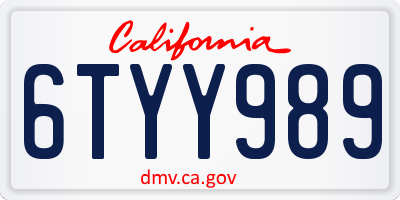 CA license plate 6TYY989