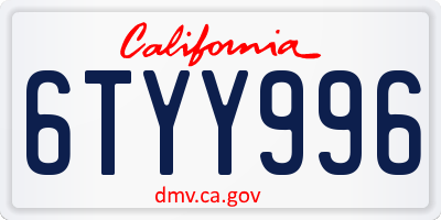 CA license plate 6TYY996