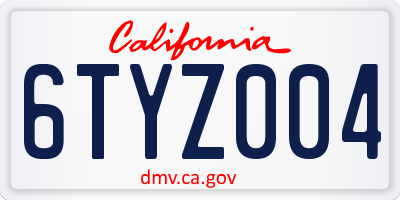 CA license plate 6TYZ004