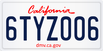 CA license plate 6TYZ006