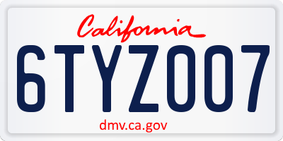 CA license plate 6TYZ007