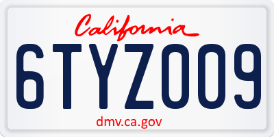 CA license plate 6TYZ009