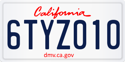 CA license plate 6TYZ010