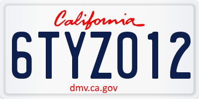 CA license plate 6TYZ012