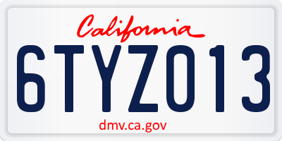 CA license plate 6TYZ013
