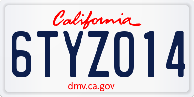 CA license plate 6TYZ014