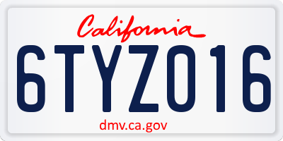 CA license plate 6TYZ016