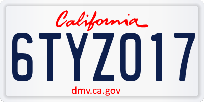 CA license plate 6TYZ017